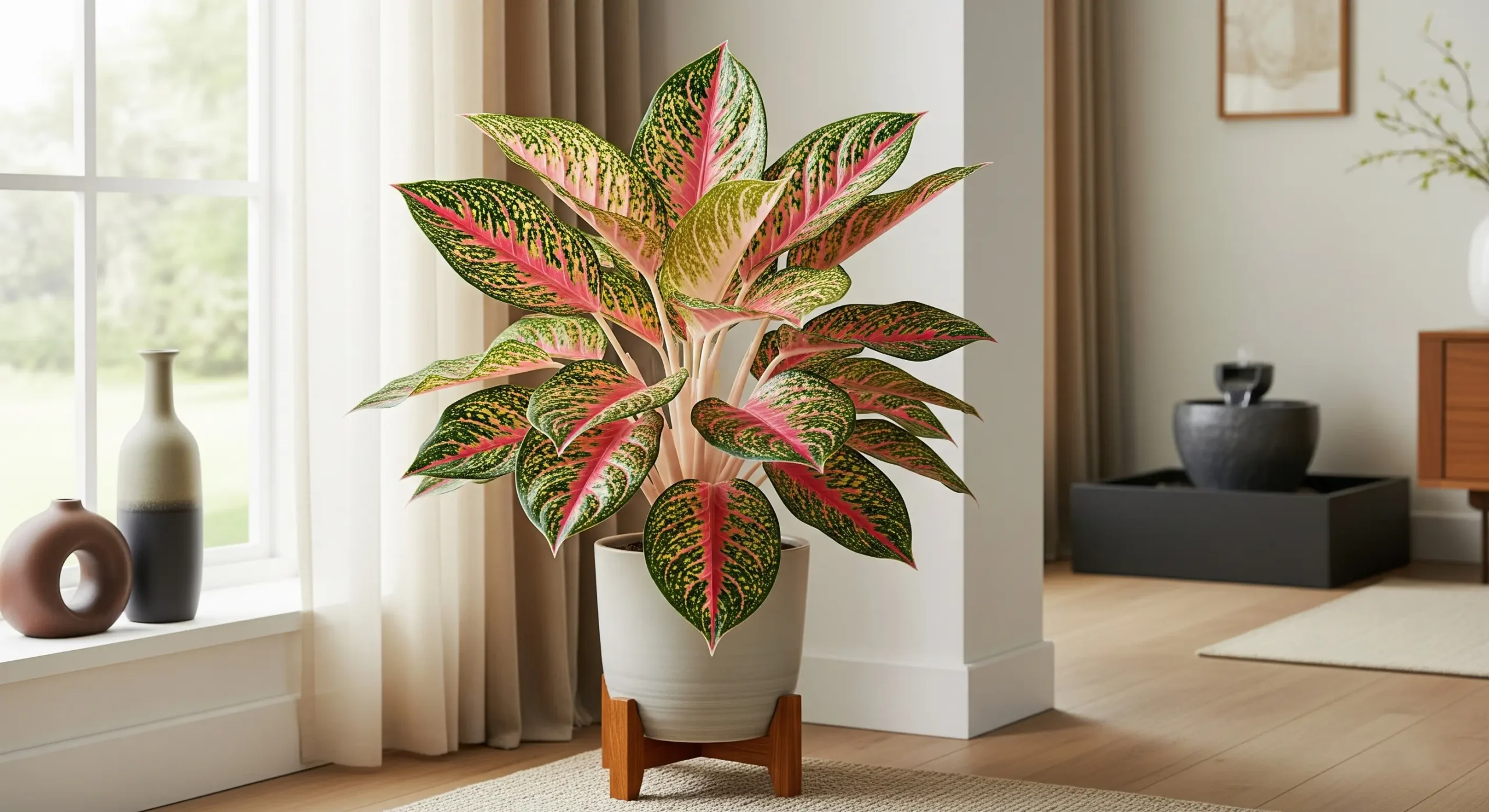 A vibrant Chinese Evergreen with patterned leaves, an auspicious **Feng Shui plant** known for energizing a space with positive energy.