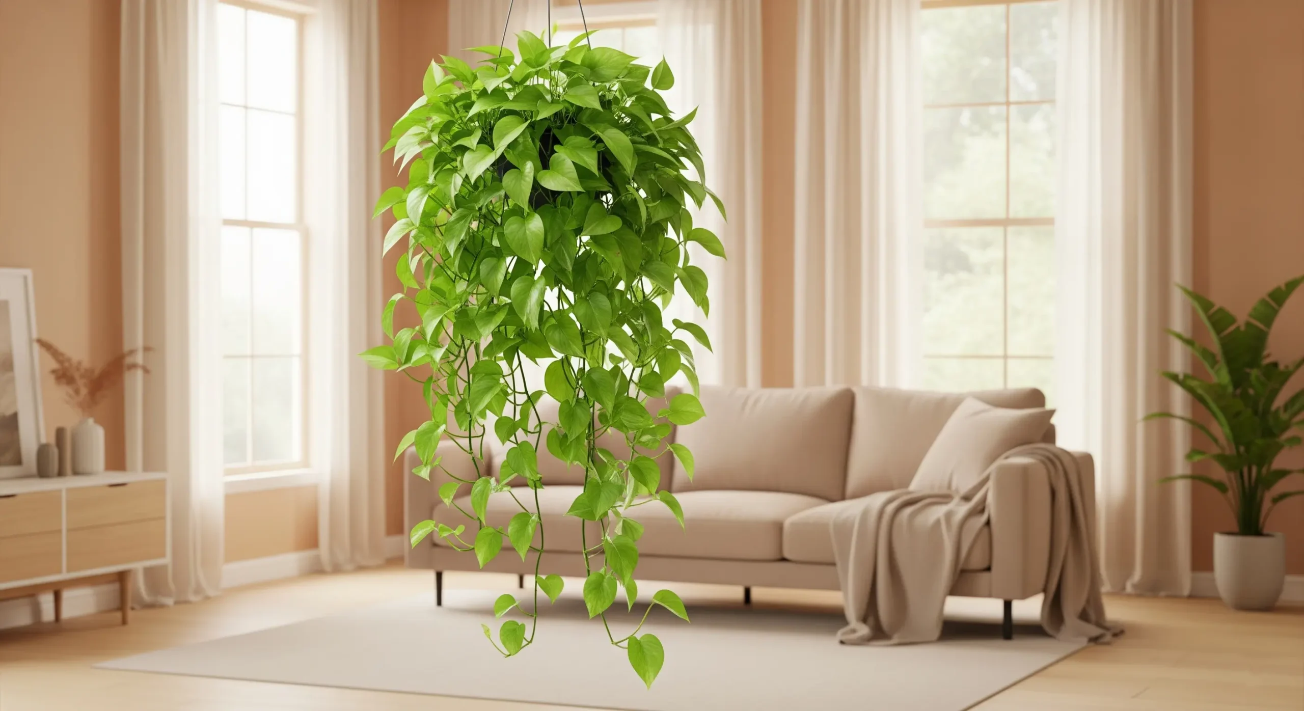 An indoor plant thriving in a cozy room with stable temperature and good airflow, essential conditions for optimal **houseplant care for beginners** and plant health.