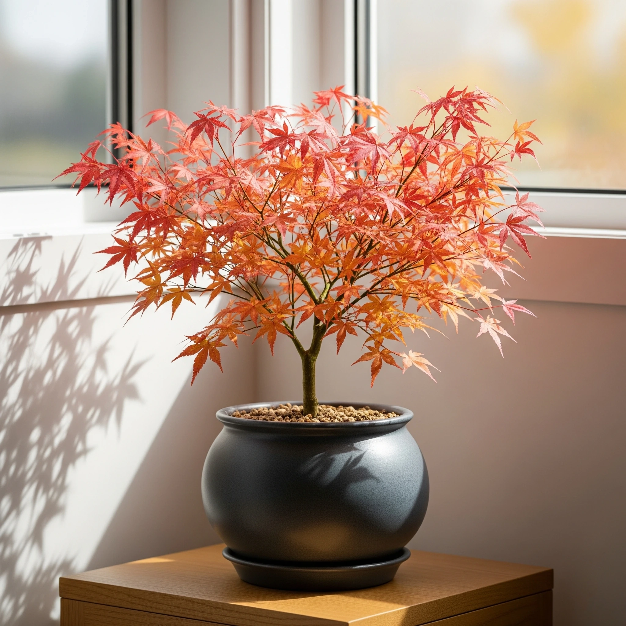 A graceful Japanese Maple tree with delicate leaves, a perfect **meditation garden plant** for serene outdoor spaces.