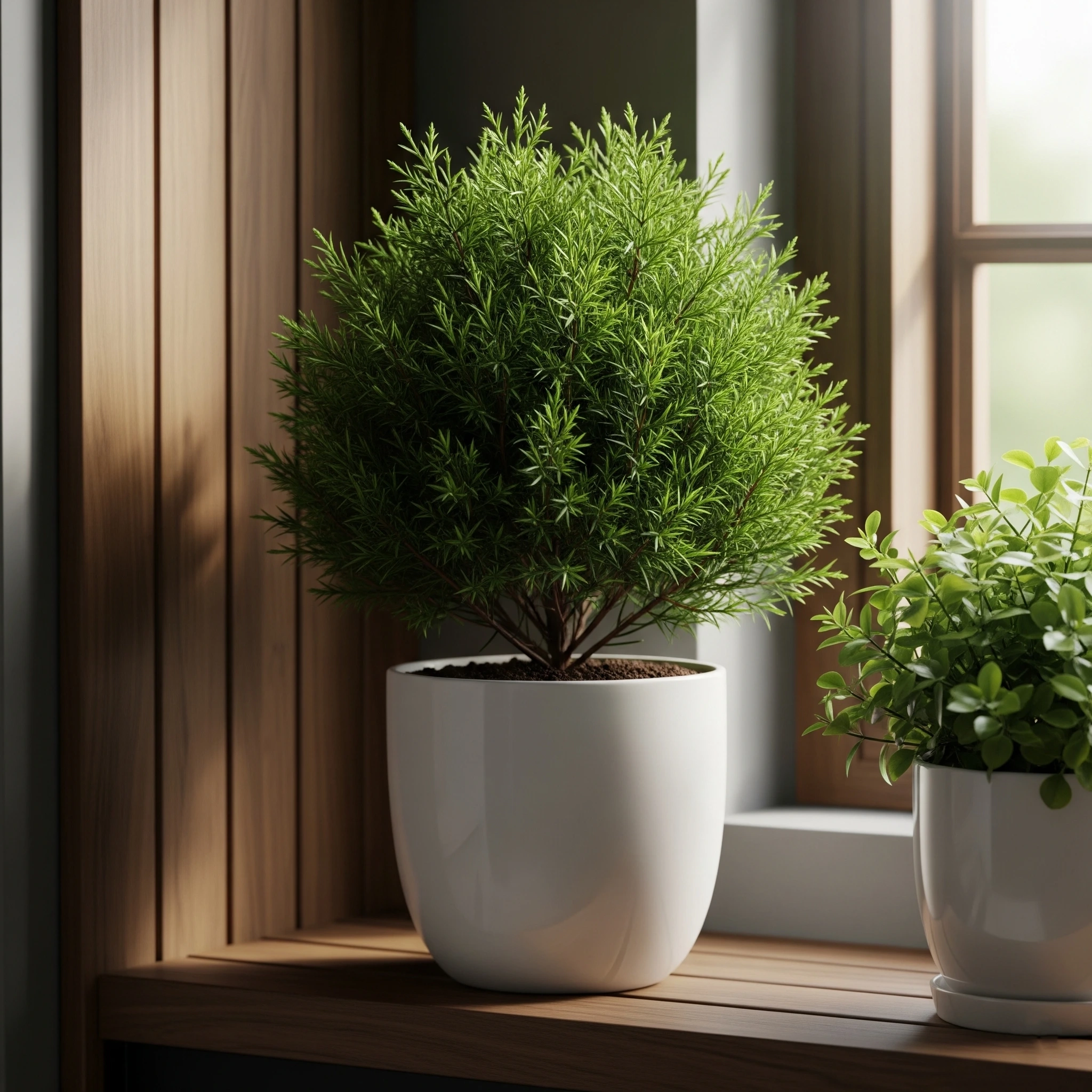 A structured Juniper plant with evergreen foliage, a resilient **meditation garden plant** providing year-round form and peace.