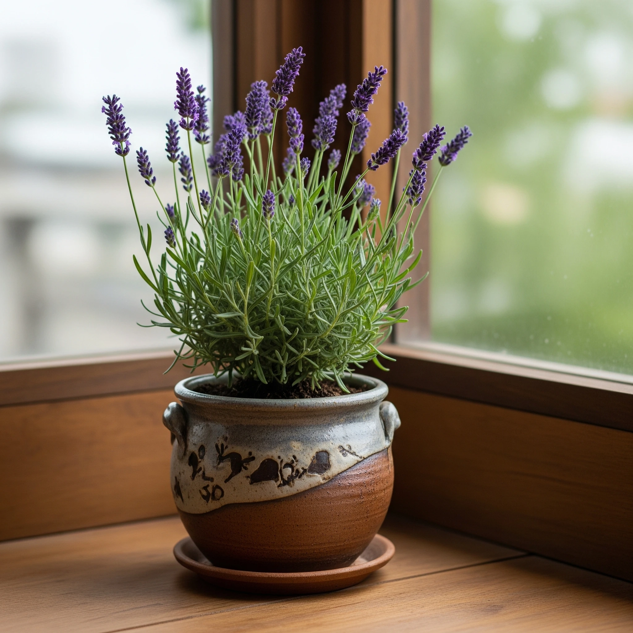 A fragrant Lavender bush with purple blooms, an ideal **meditation garden plant** for calming outdoor meditation spaces.