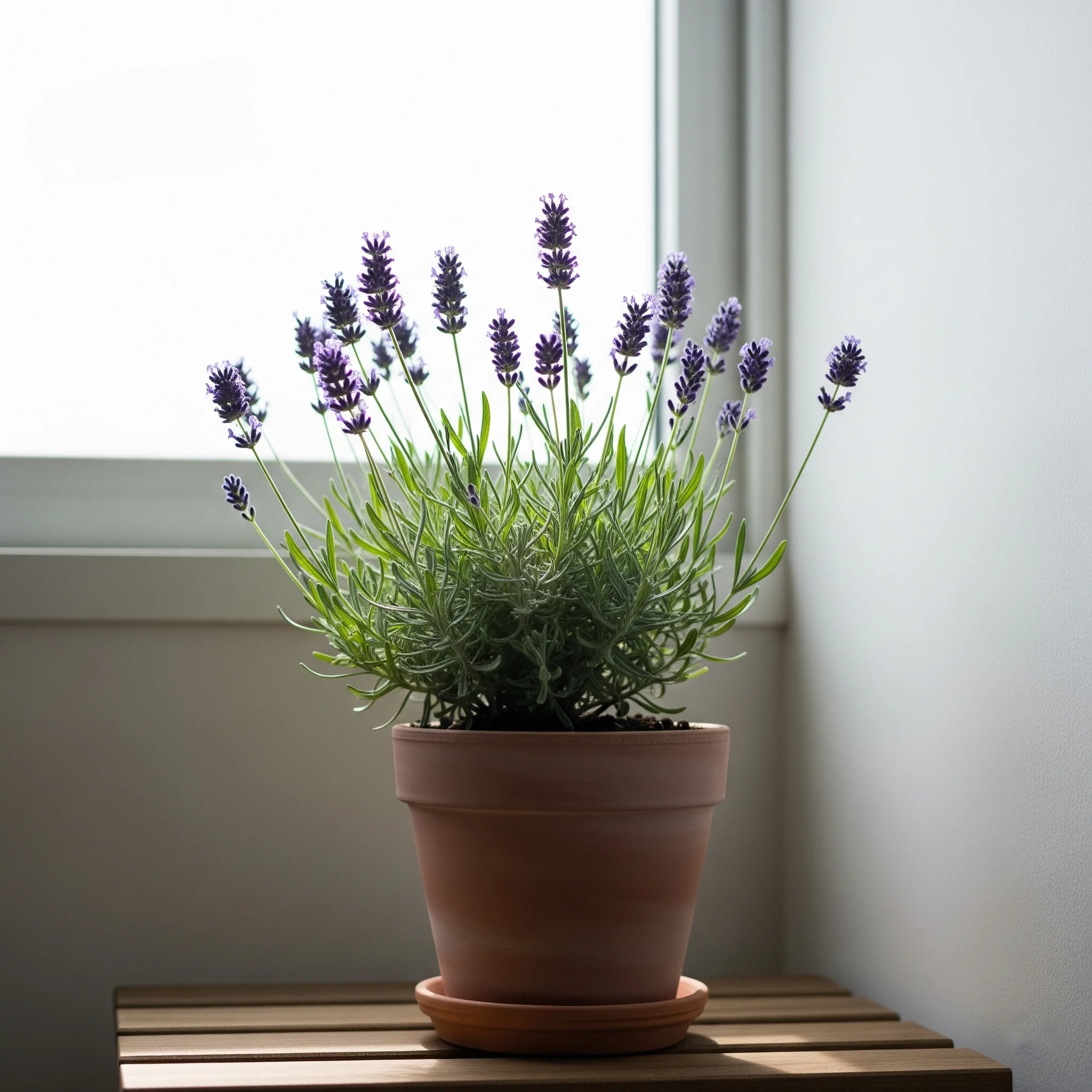 A potted Lavender plant with vibrant purple flowers, a fragrant **plant for mental health** known for its stress-relief properties.