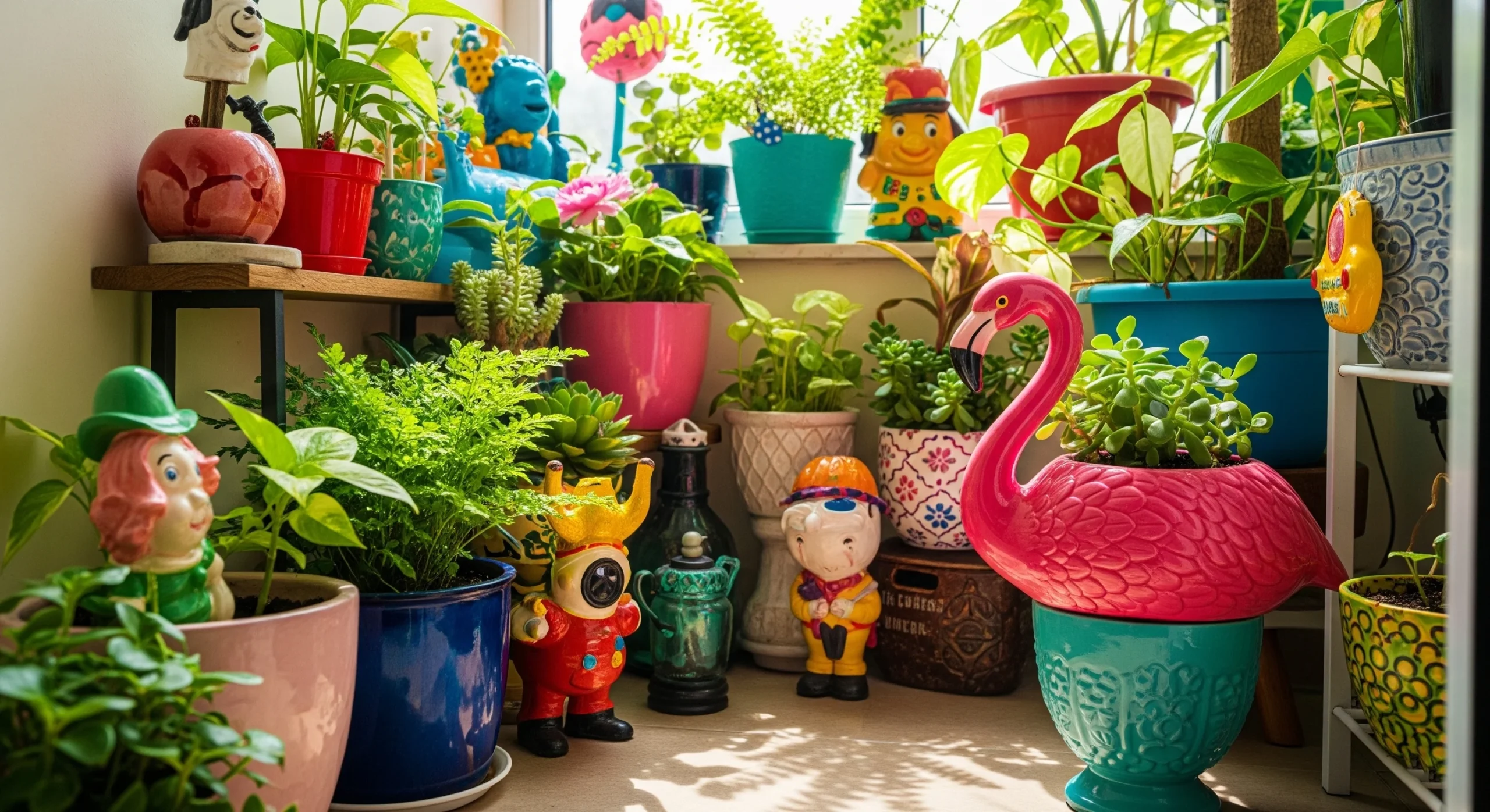 A charming garden scene filled with colourful and quirky **whimsical garden decor** ideas, sparking joy and imagination.