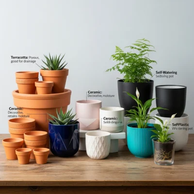 A collection of the **best pots for indoor plants**, showing different sizes, materials, and styles.