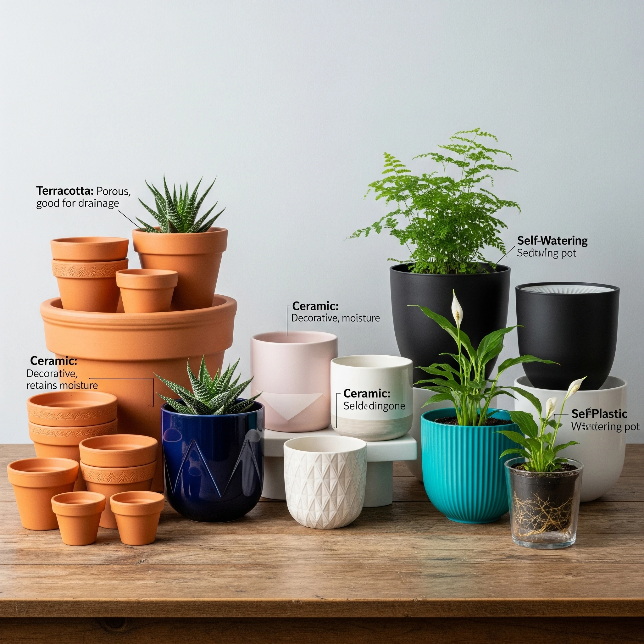 A collection of the **best pots for indoor plants**, showing different sizes, materials, and styles.